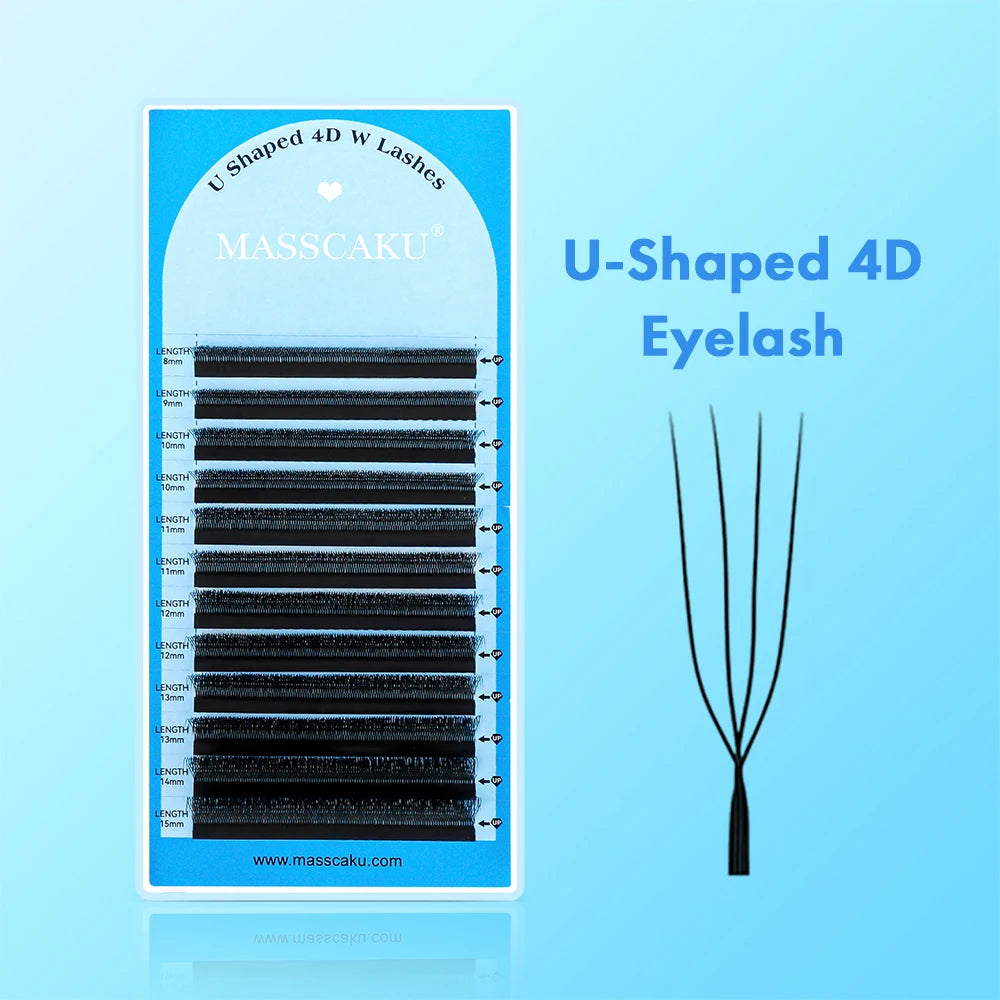 MASSCAKU U Shaped 3D/4D/5D/6D Eyelash Extensions 0.07mm Thickness Hand Woven Premade Fan U Eyelashes Ideal for Maquillaje Mujer
