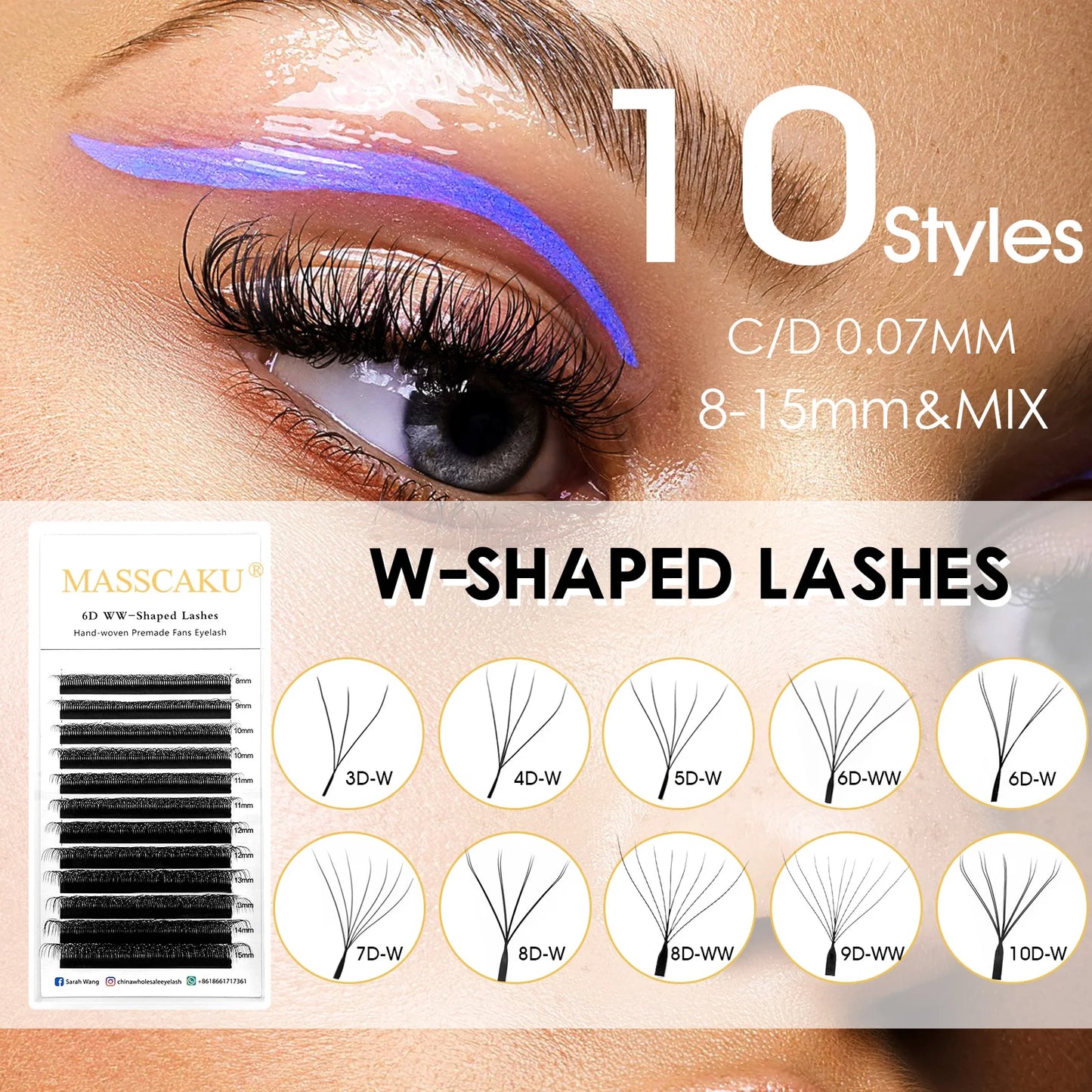 5case/lot High Quality Masscaku 4D/5D/6D W Shape Eyelash Extensions 8-15mm All Size W Type Individual Eyelashes Tray in Stock