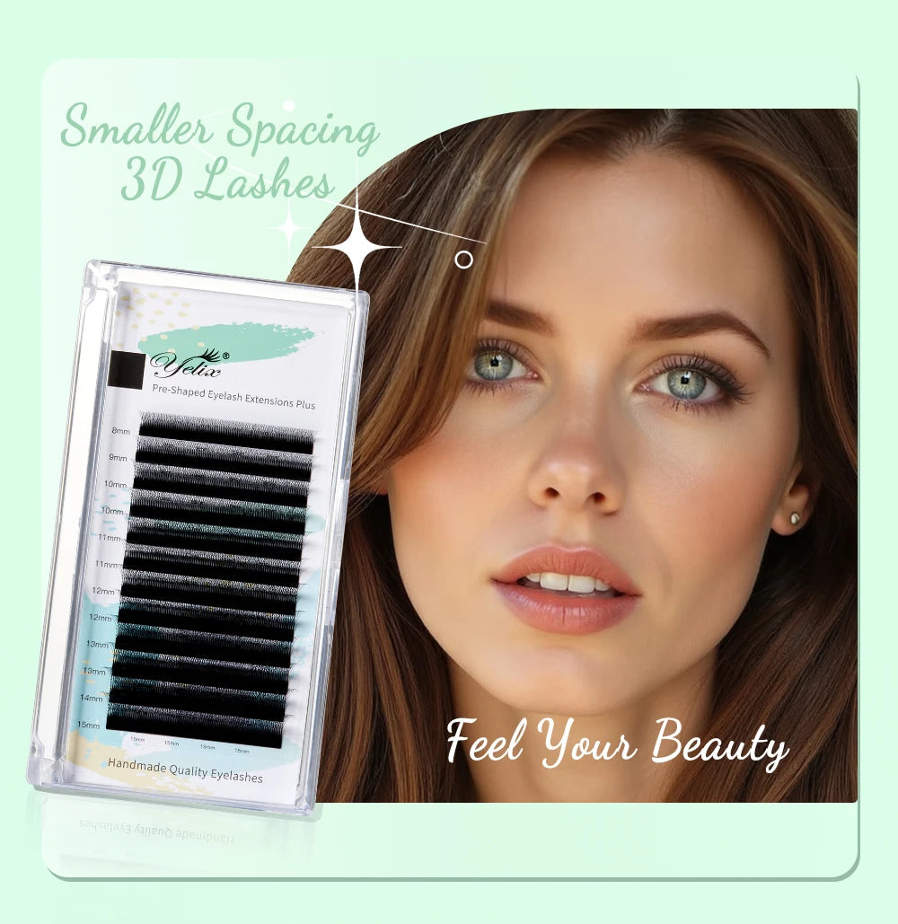 Yelix New 3D W Shape Small Opening Eyelash Extension Premade Volume Lashes L M Narrow 3D W Lashes Faux Eyelashes Makeup Tools
