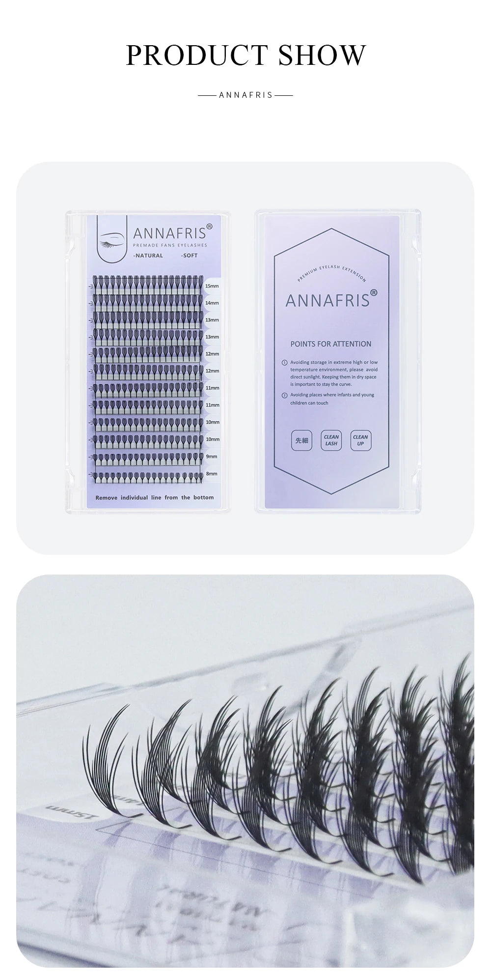 ANNAFRIS Comic Spire Eyelash Extension Premade Fans Natural Cashmere Manga False Eyelash Natural Soft Feather Shape Pteris Lash