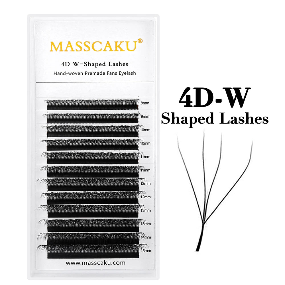 5case/lot High Quality Masscaku 4D/5D/6D W Shape Eyelash Extensions 8-15mm All Size W Type Individual Eyelashes Tray in Stock