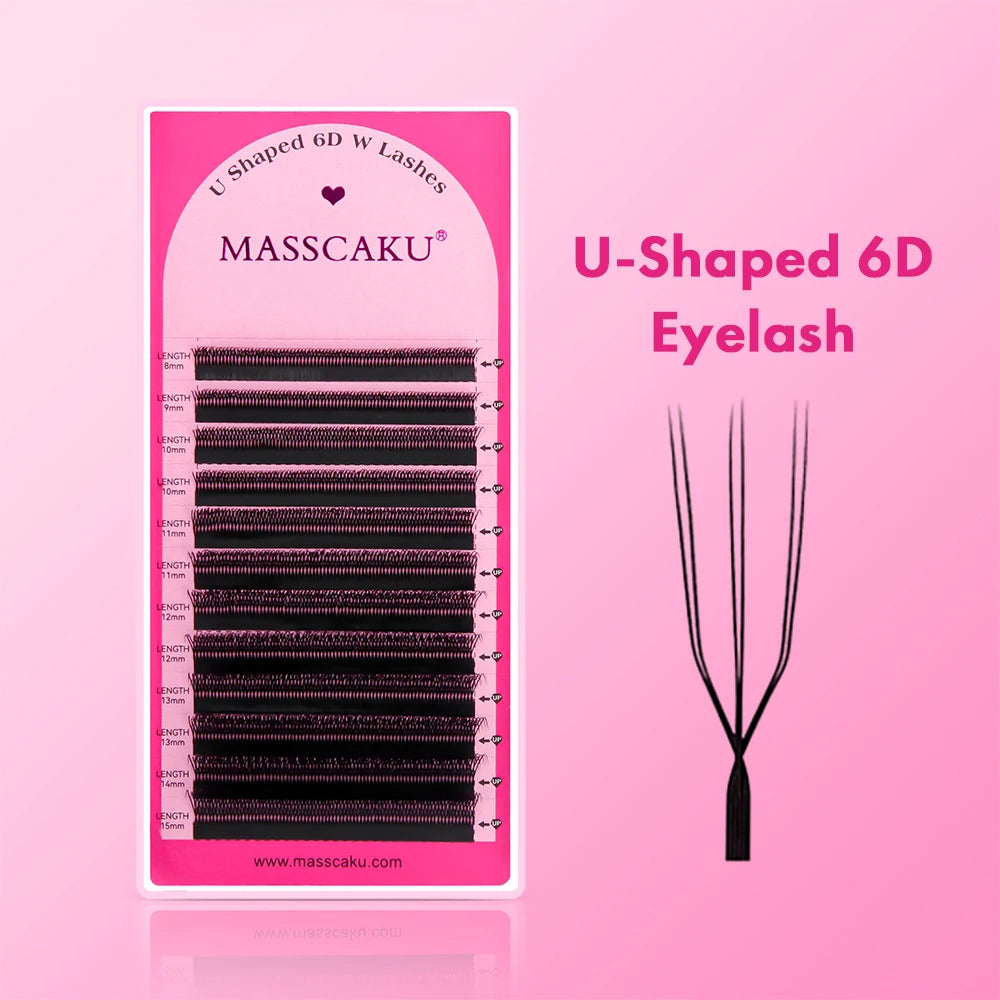 MASSCAKU U Shaped 3D/4D/5D/6D Eyelash Extensions 0.07mm Thickness Hand Woven Premade Fan U Eyelashes Ideal for Maquillaje Mujer