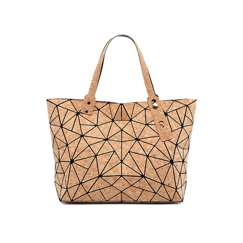 W637 KANDRA Diamond Geometric Cork Tote Purses Deformation Bucket Bag Women's Irregular Folding Hand Bag Shoulder Bag Bolsas