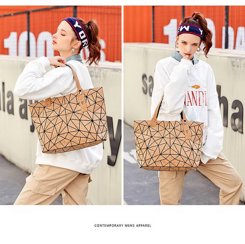 W637 KANDRA Diamond Geometric Cork Tote Purses Deformation Bucket Bag Women's Irregular Folding Hand Bag Shoulder Bag Bolsas