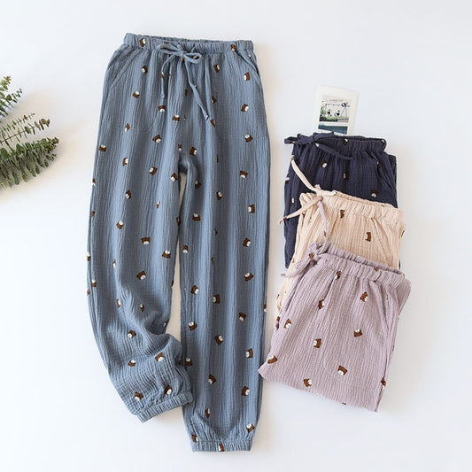 2023 spring and summer new couple pants, cotton crepe cloth trousers women's thin section, Japanese cartoon home pants loose men