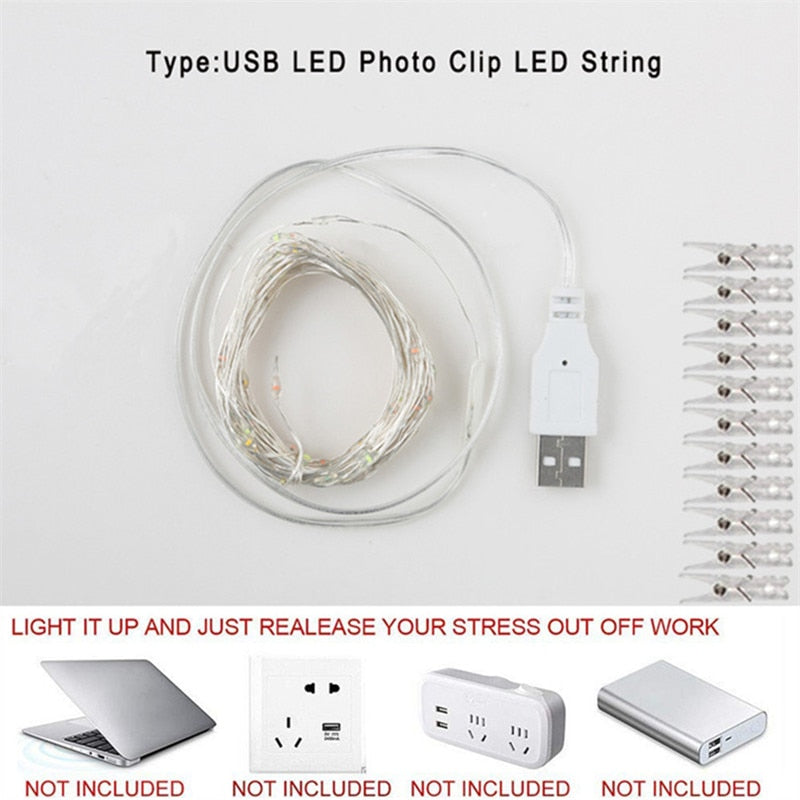 Photo Clip USB LED String Lights Fairy Lights Outdoor Battery Operated Led Garland String Lights For Bedroom Home Decoration