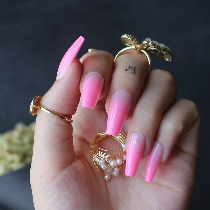 Coffin Nude French Black outline White Fake nails Ballet Art Nails Classic arc French design False nails 24PCS