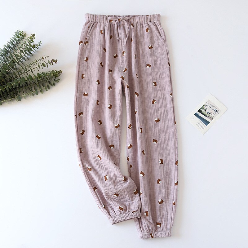 2023 spring and summer new couple pants, cotton crepe cloth trousers women's thin section, Japanese cartoon home pants loose men