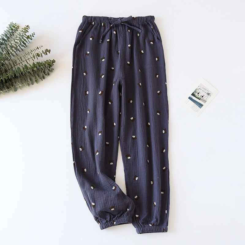 2023 spring and summer new couple pants, cotton crepe cloth trousers women's thin section, Japanese cartoon home pants loose men