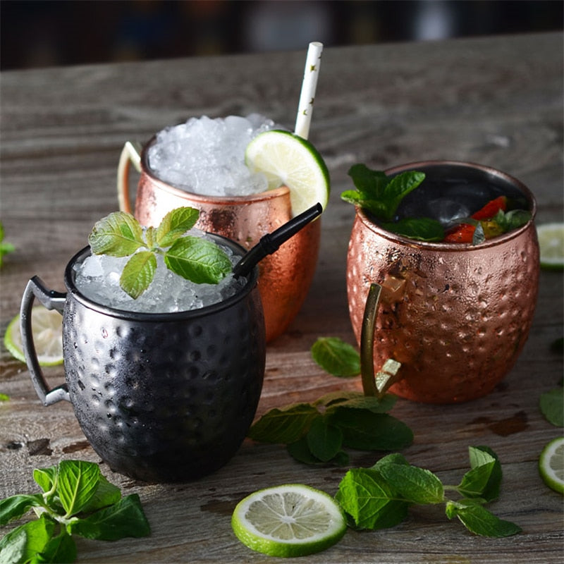 4 Pieces 550ml 18 Ounces Hammered Copper Plated Moscow Mule Mug Beer Cup Coffee Cup Mug Copper Plated