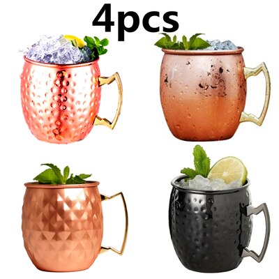 4 Pieces 550ml 18 Ounces Hammered Copper Plated Moscow Mule Mug Beer Cup Coffee Cup Mug Copper Plated
