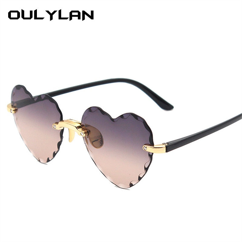 Oulylan Women Rimless Sunglasses Fashion Heart-shaped Sun Glasses for Wome Vintage Cute 90s Gradient Shades Eyeglasses  UV400