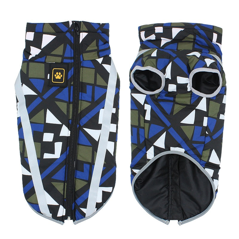 S-6XL Warm Winter Chest Harness for Dogs Fashion Windproof Reflective Srip Harnesses Vest Irregular Geometry Pets Chests Clothes