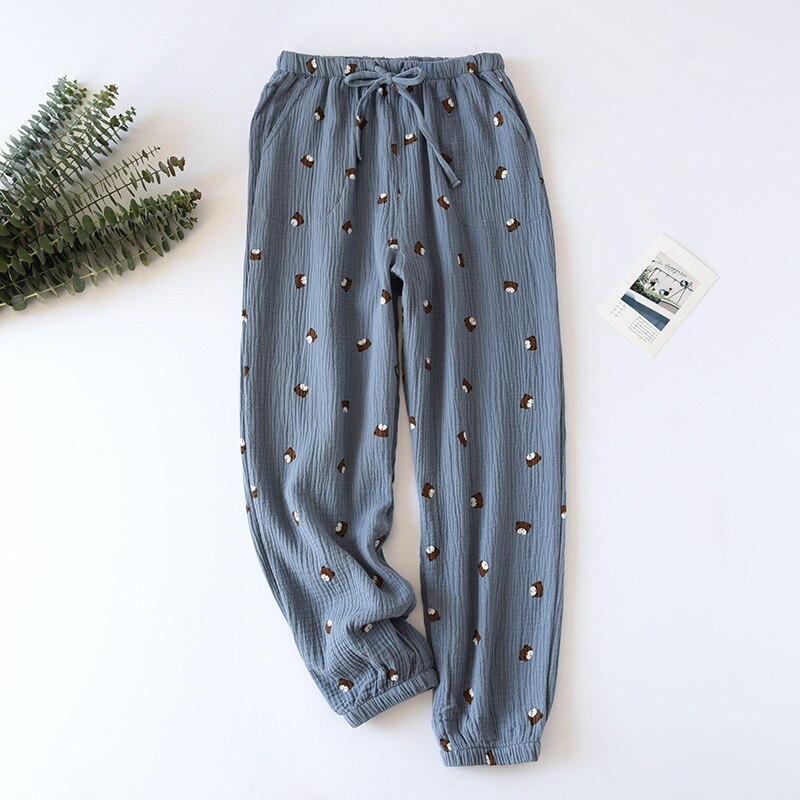 2023 spring and summer new couple pants, cotton crepe cloth trousers women's thin section, Japanese cartoon home pants loose men