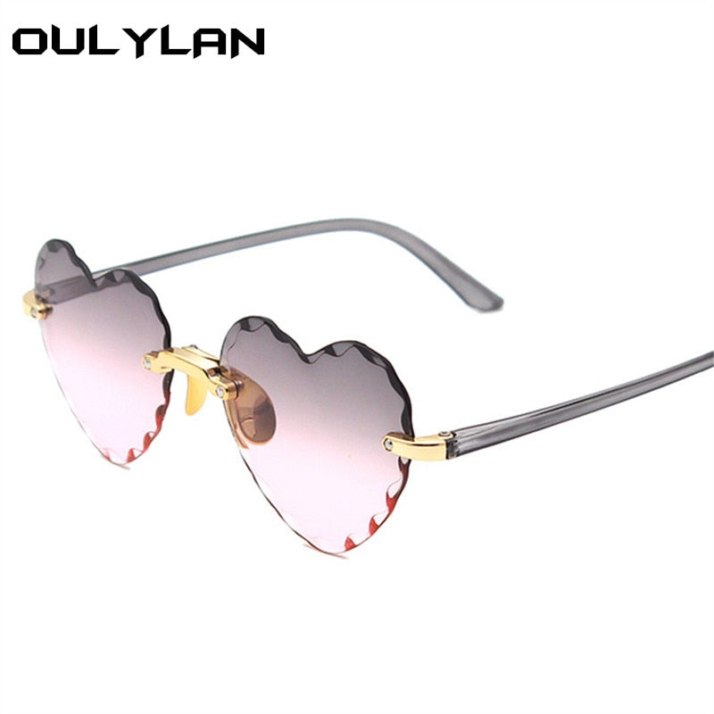 Oulylan Women Rimless Sunglasses Fashion Heart-shaped Sun Glasses for Wome Vintage Cute 90s Gradient Shades Eyeglasses  UV400