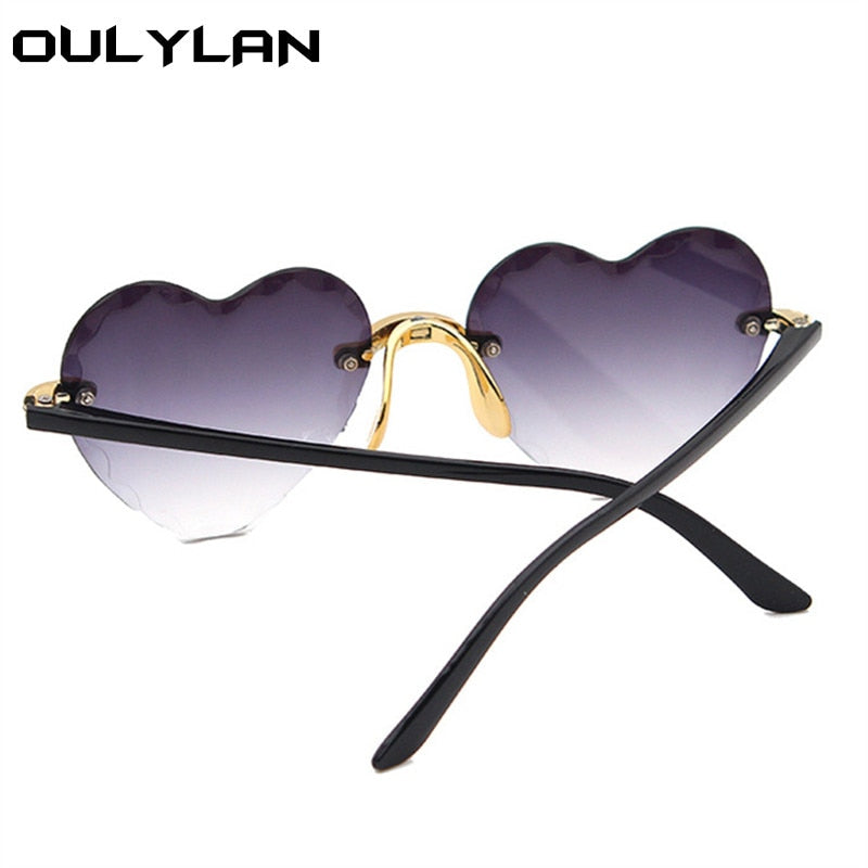 Oulylan Women Rimless Sunglasses Fashion Heart-shaped Sun Glasses for Wome Vintage Cute 90s Gradient Shades Eyeglasses  UV400