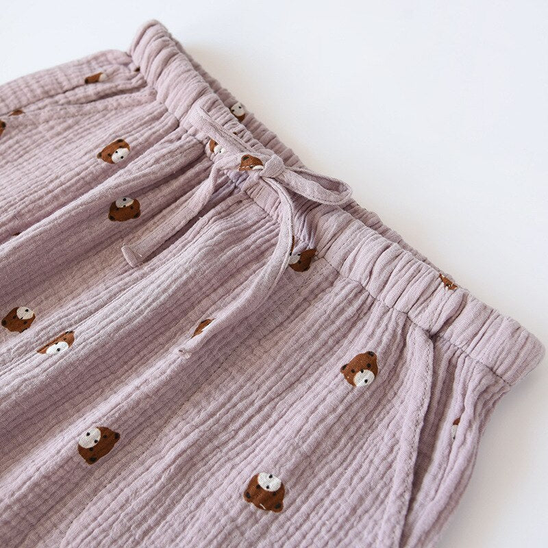 2023 spring and summer new couple pants, cotton crepe cloth trousers women's thin section, Japanese cartoon home pants loose men