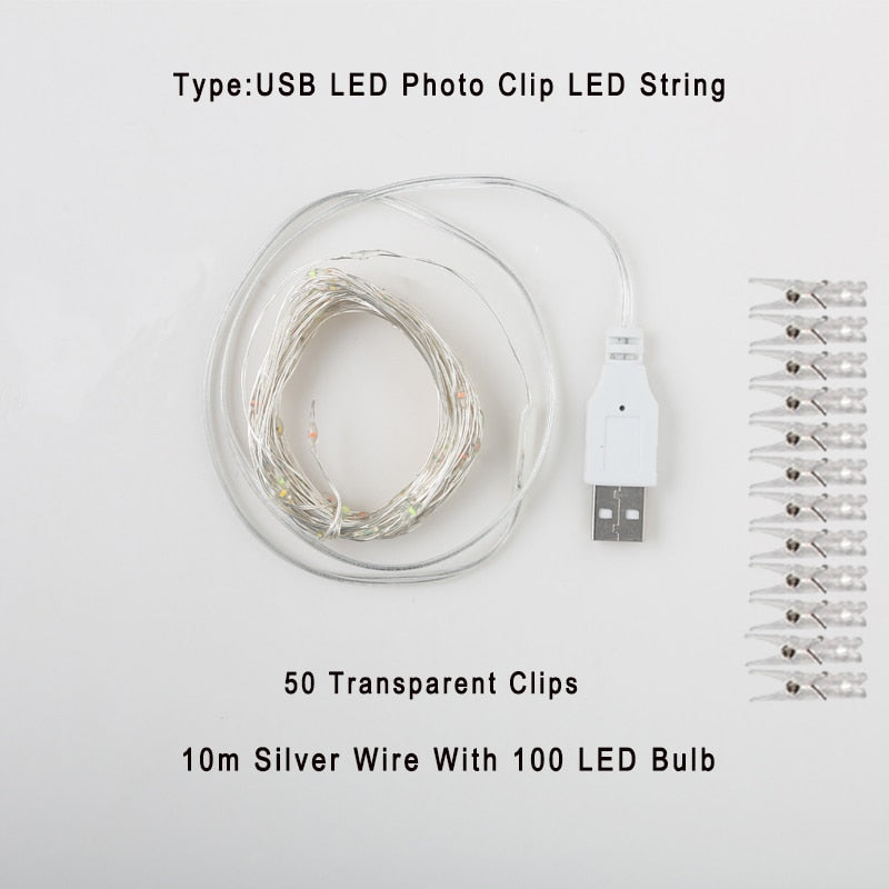 Photo Clip USB LED String Lights Fairy Lights Outdoor Battery Operated Led Garland String Lights For Bedroom Home Decoration