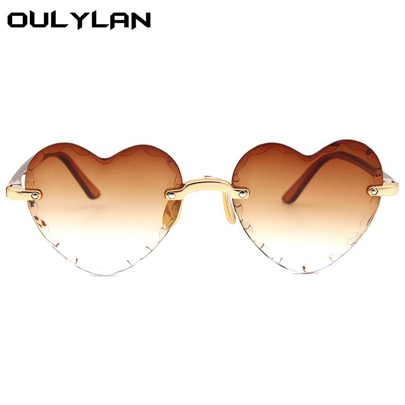 Oulylan Women Rimless Sunglasses Fashion Heart-shaped Sun Glasses for Wome Vintage Cute 90s Gradient Shades Eyeglasses  UV400