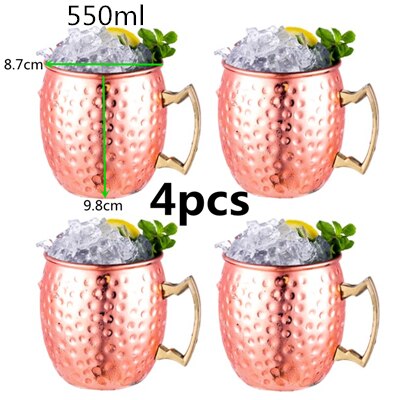 4 Pieces 550ml 18 Ounces Hammered Copper Plated Moscow Mule Mug Beer Cup Coffee Cup Mug Copper Plated