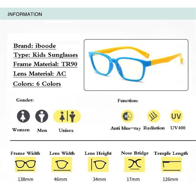 iboode Blue Light Blocking Glasses Kids Boy Girl Square Computer Eyeglasses Clear Lens Optical Glasses Frame UV400 Oculos Garfas
