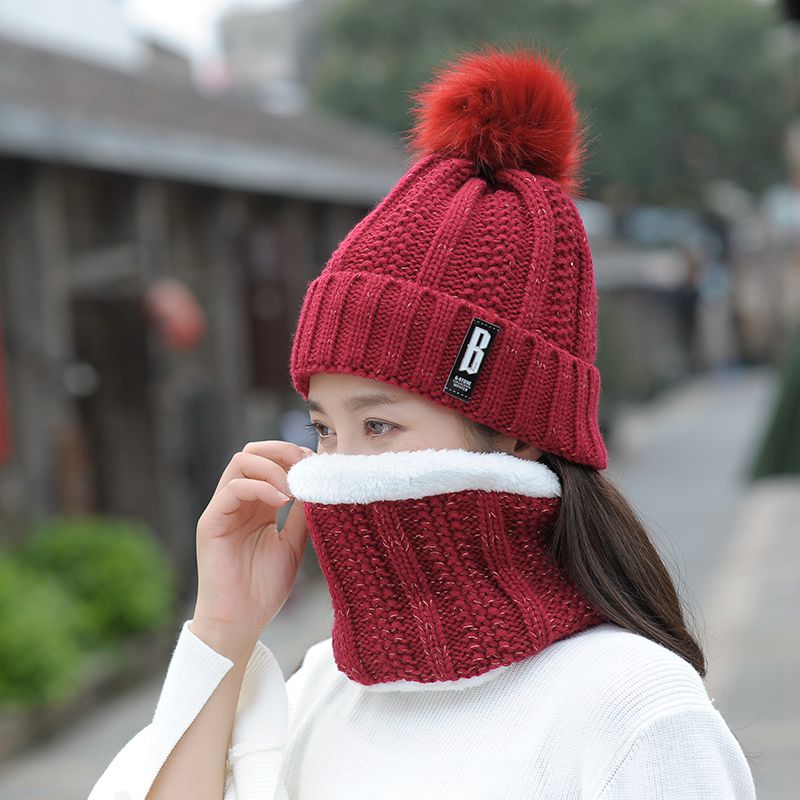 Autumn Winter Women's Hat Caps Knitted Wool Warm Scarf Thick Windproof Balaclava Multi Functional Hat Scarf Set For Women