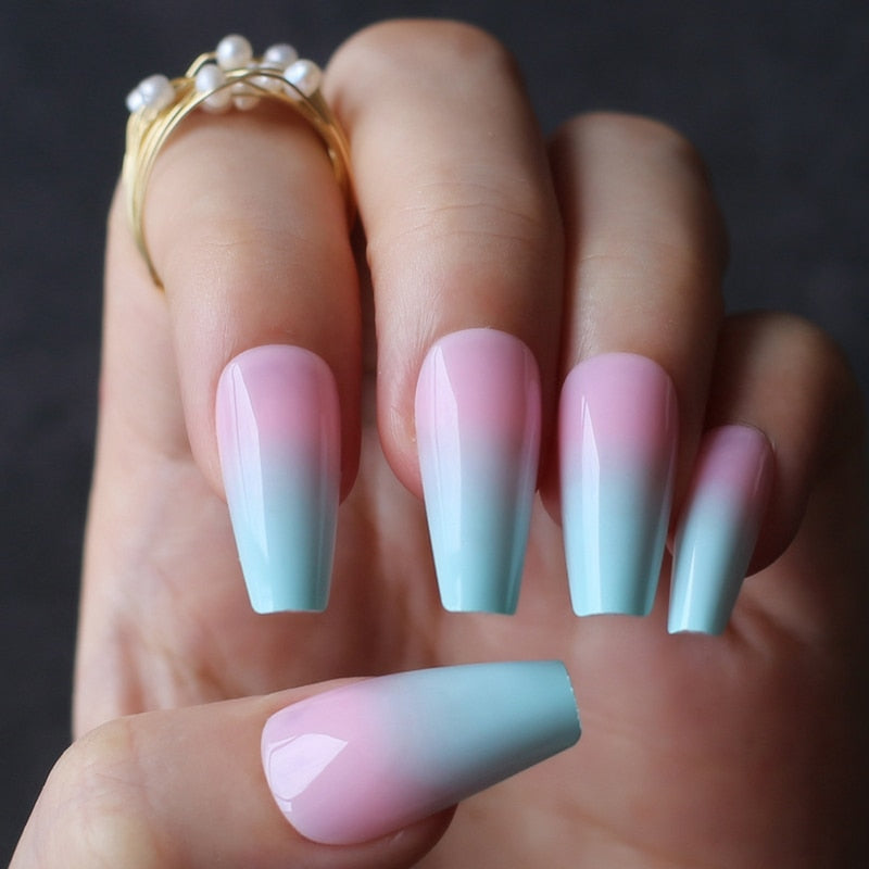 Coffin Nude French Black outline White Fake nails Ballet Art Nails Classic arc French design False nails 24PCS