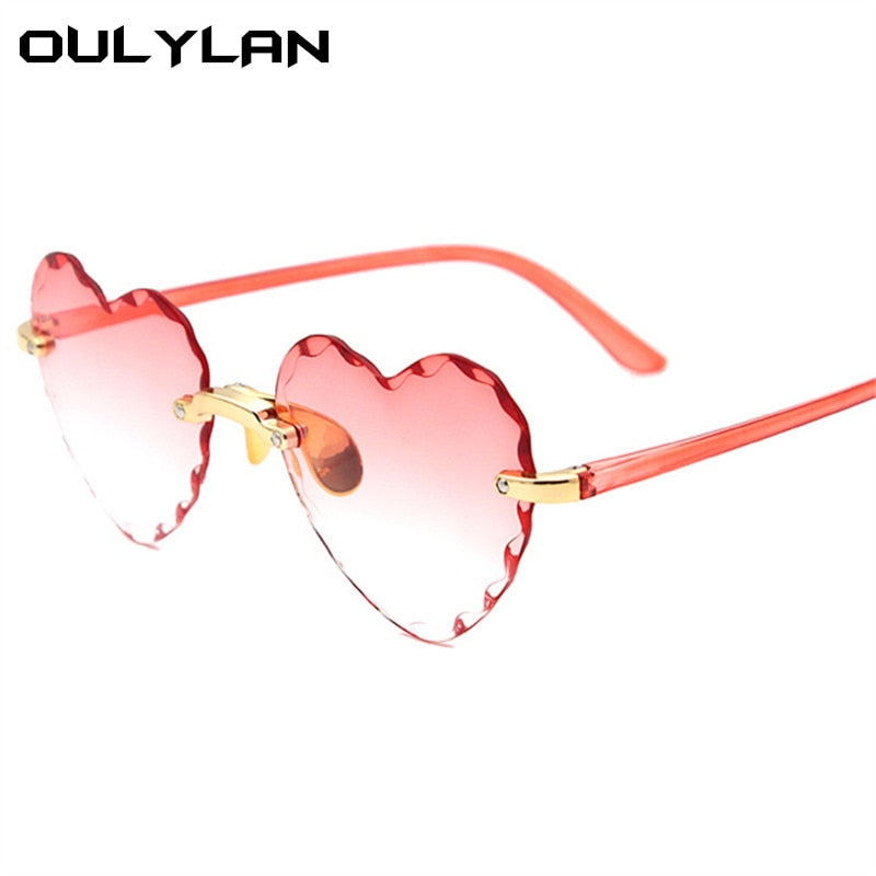 Oulylan Women Rimless Sunglasses Fashion Heart-shaped Sun Glasses for Wome Vintage Cute 90s Gradient Shades Eyeglasses  UV400