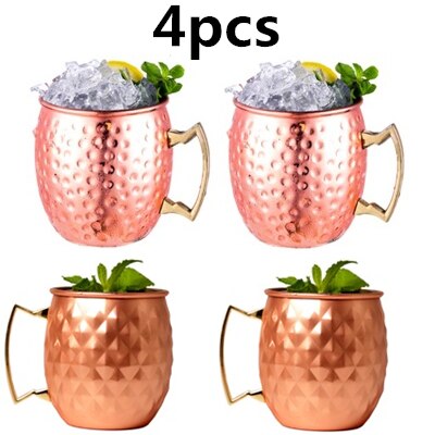 4 Pieces 550ml 18 Ounces Hammered Copper Plated Moscow Mule Mug Beer Cup Coffee Cup Mug Copper Plated