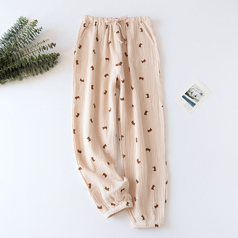 2023 spring and summer new couple pants, cotton crepe cloth trousers women's thin section, Japanese cartoon home pants loose men