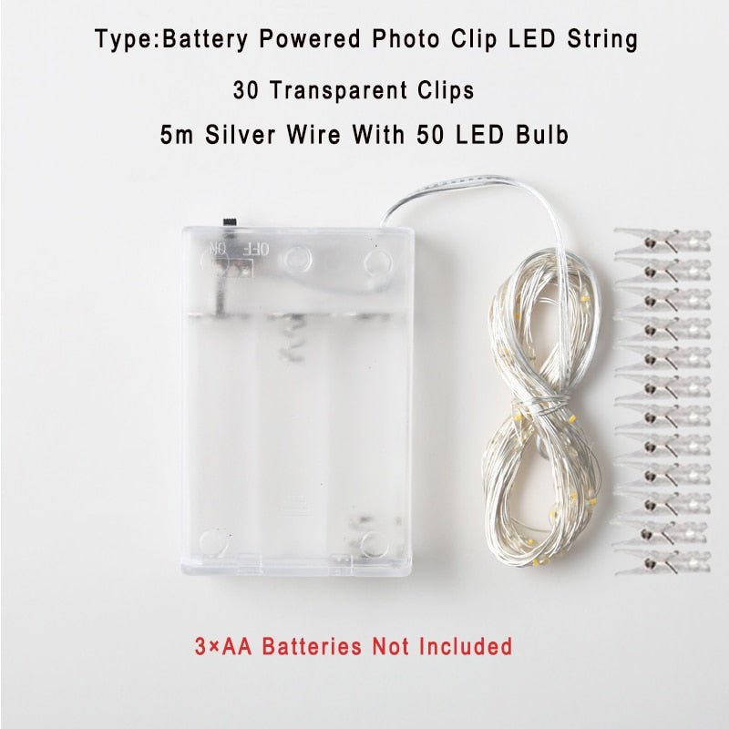 Photo Clip USB LED String Lights Fairy Lights Outdoor Battery Operated Led Garland String Lights For Bedroom Home Decoration
